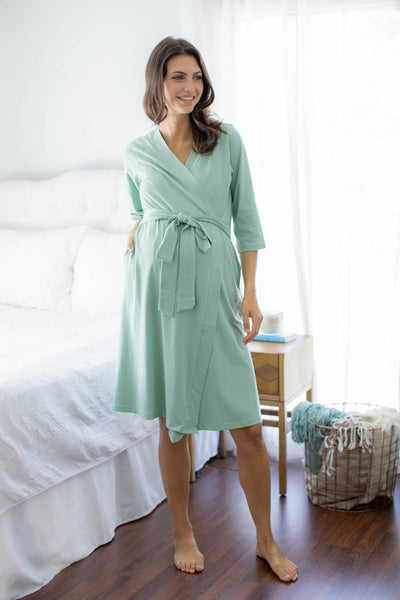 Sage Green Pregnancy Robe & Marie Labor Gown Set