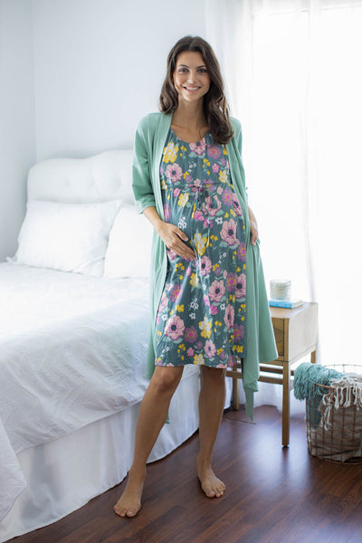 Sage Green Pregnancy/Postpartum Robe & 3 in 1 Charlotte Labor Gown