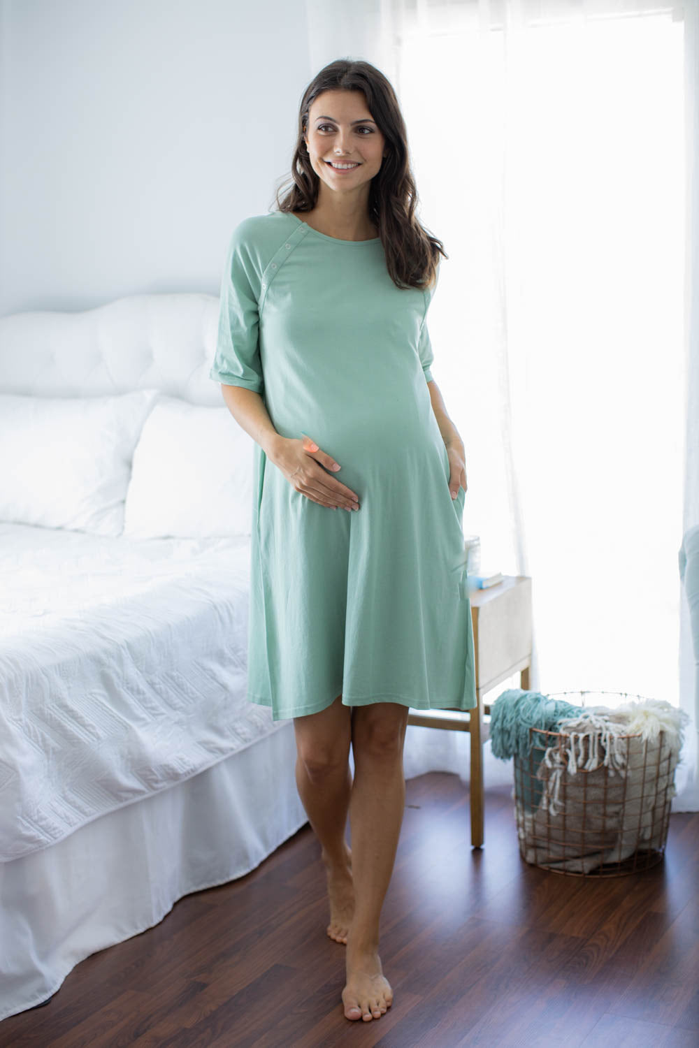 Sage Green Jersey Knit Maternity Gownie