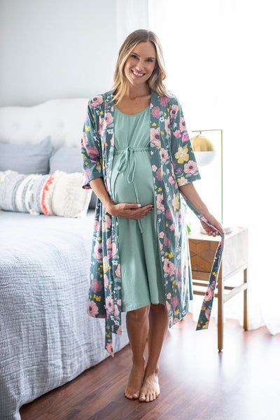 Charlotte Pregnancy/Postpartum Robe & Sage Labor Gown