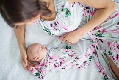 Olivia Floral 3 in 1 Maternity Labor Delivery Nursing Gown & Matching Newborn Going Home Set