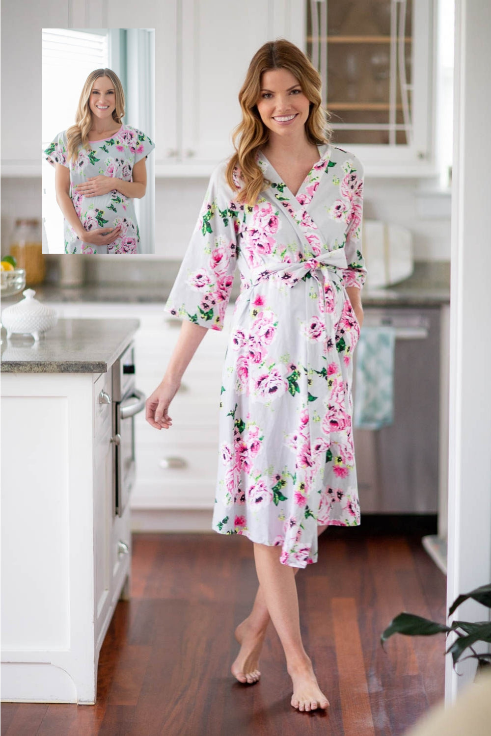 Olivia Floral Pregnancy/Postpartum Hospital Gown Gownie & Delivery Robe Set