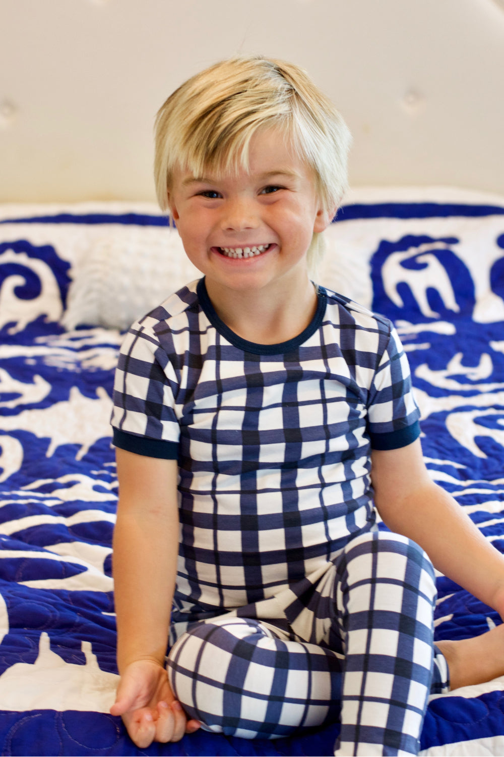 Blue checkered pajamas best sale