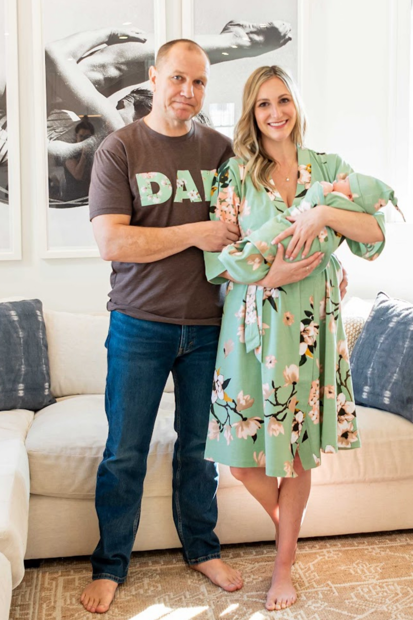 Gia Pregnancy/Postpartum Robe & Matching Swaddle & Dad T-Shirt