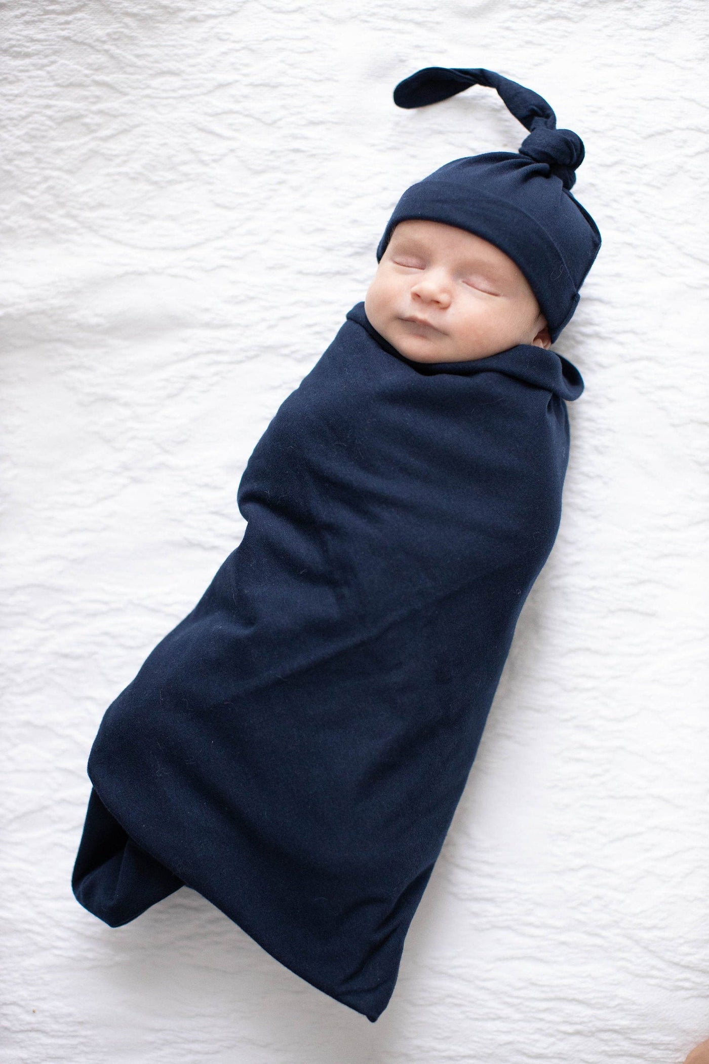 Navy Blue Swaddle Blanket And Newborn Hat Set